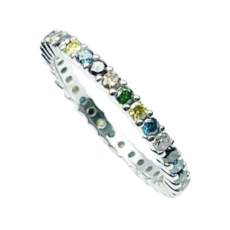 Fancy colored diamond ring 18KT white gold eternity color diamond ring blue For Sale