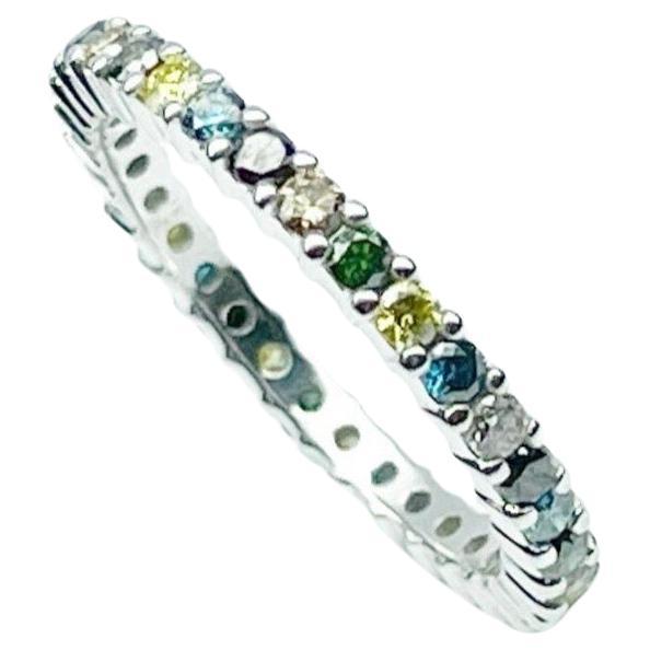 Fancy colored diamond ring 18KT white gold eternity color diamond ring blue