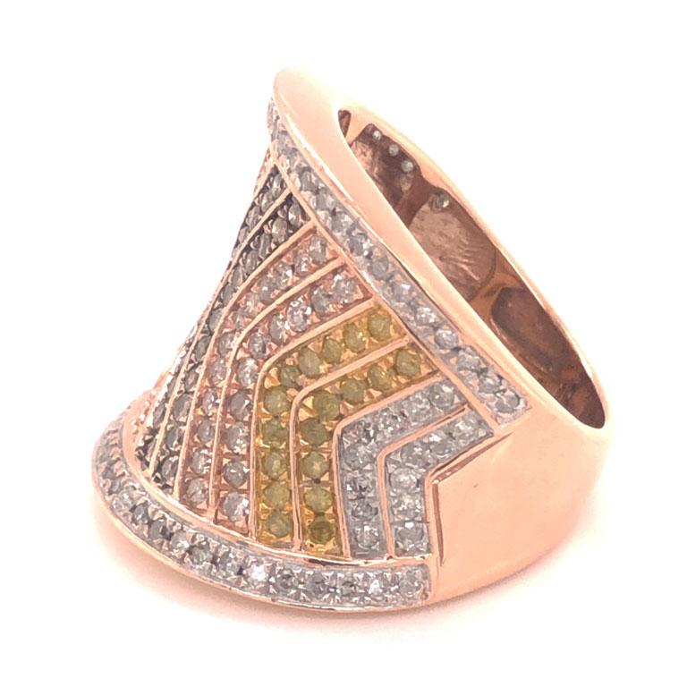 Women's Fancy Colored Diamond Saddle Ring, 10k Rose Gold For Sale