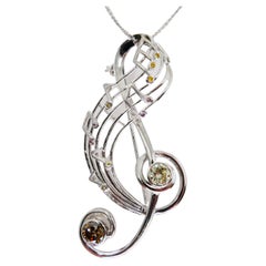 Fancy Colored Diamond Treble Clef Music Brooch Pendant, Music Lover's Pendant