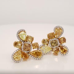 Fancy Colored Multi-Shaped Diamond Clip-On Cluster Earrings