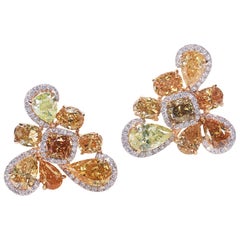 Fancy Colored Multi-Shaped Diamond Clip-On Cluster Earrings