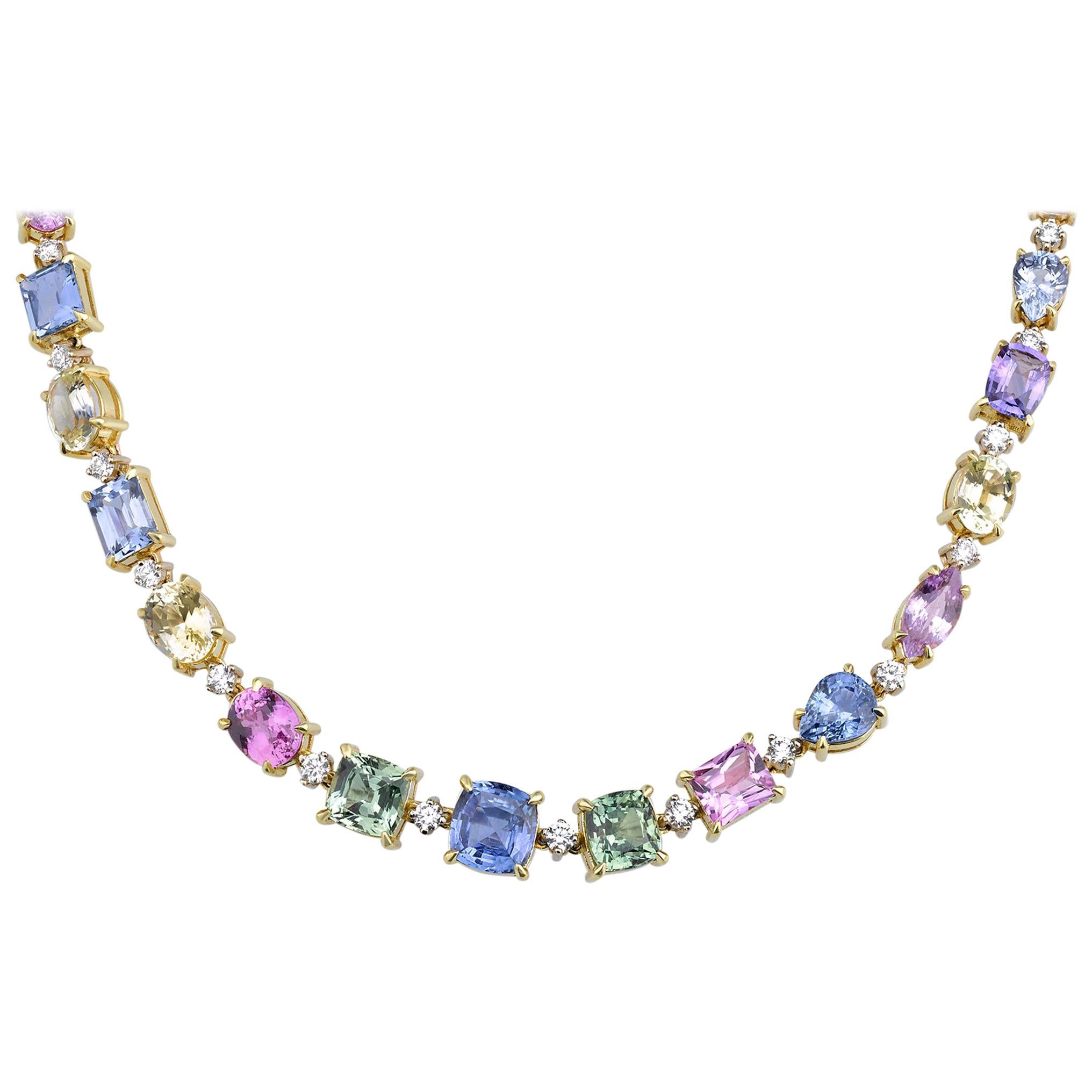 Fancy Colored Sapphire Necklace, 57.39 Carat