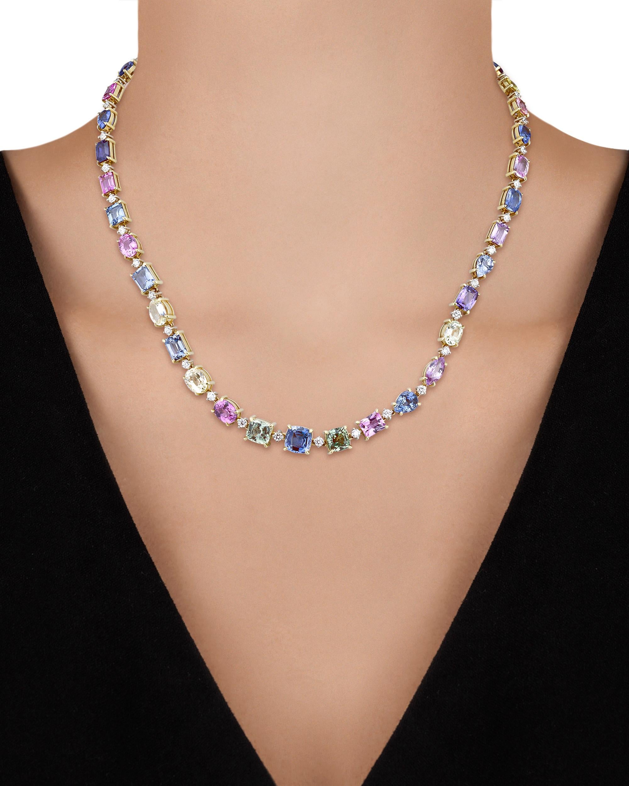 Modern Fancy Colored Sapphire Necklace, 57.39 Carat