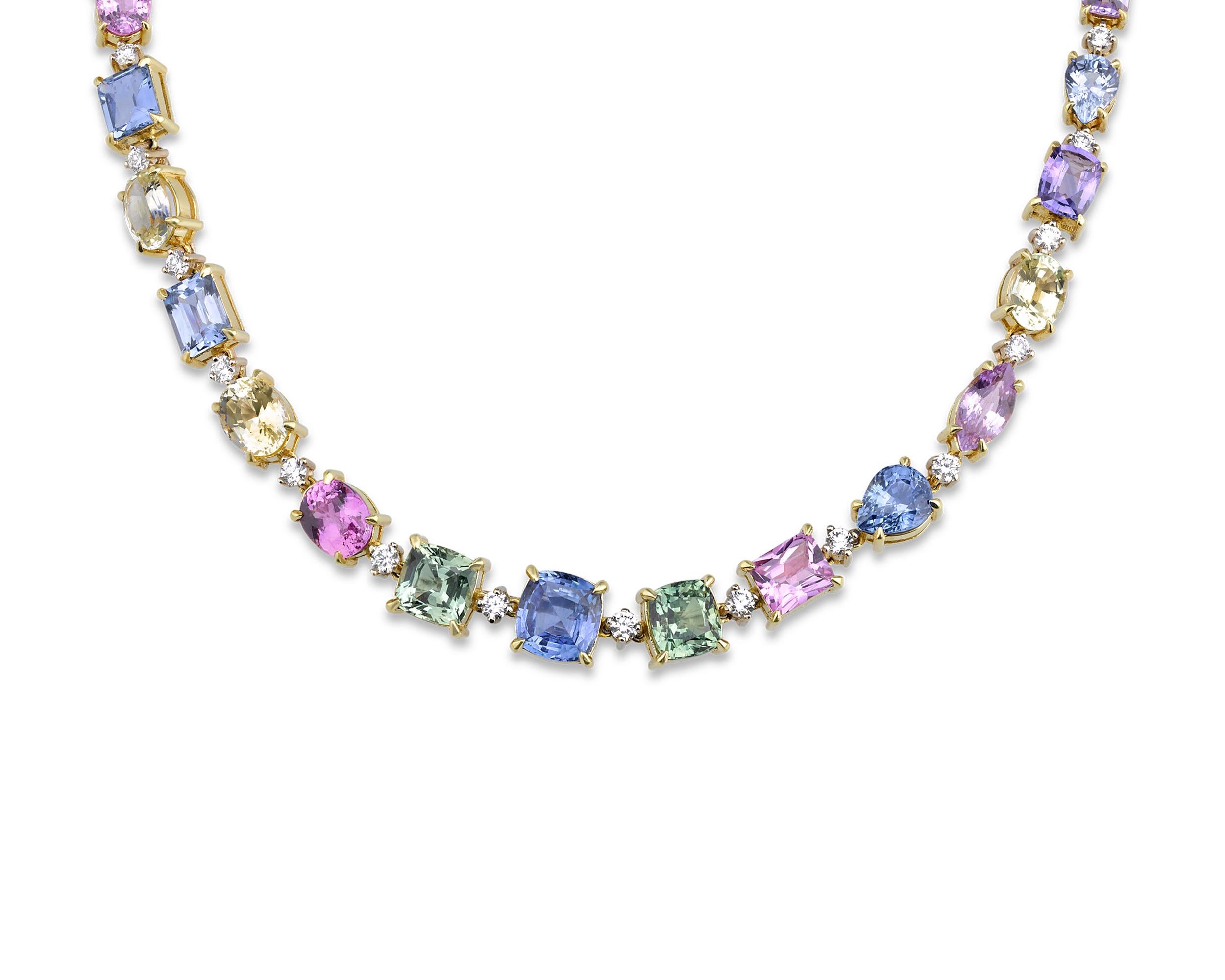 Pear Cut Fancy Colored Sapphire Necklace, 57.39 Carat