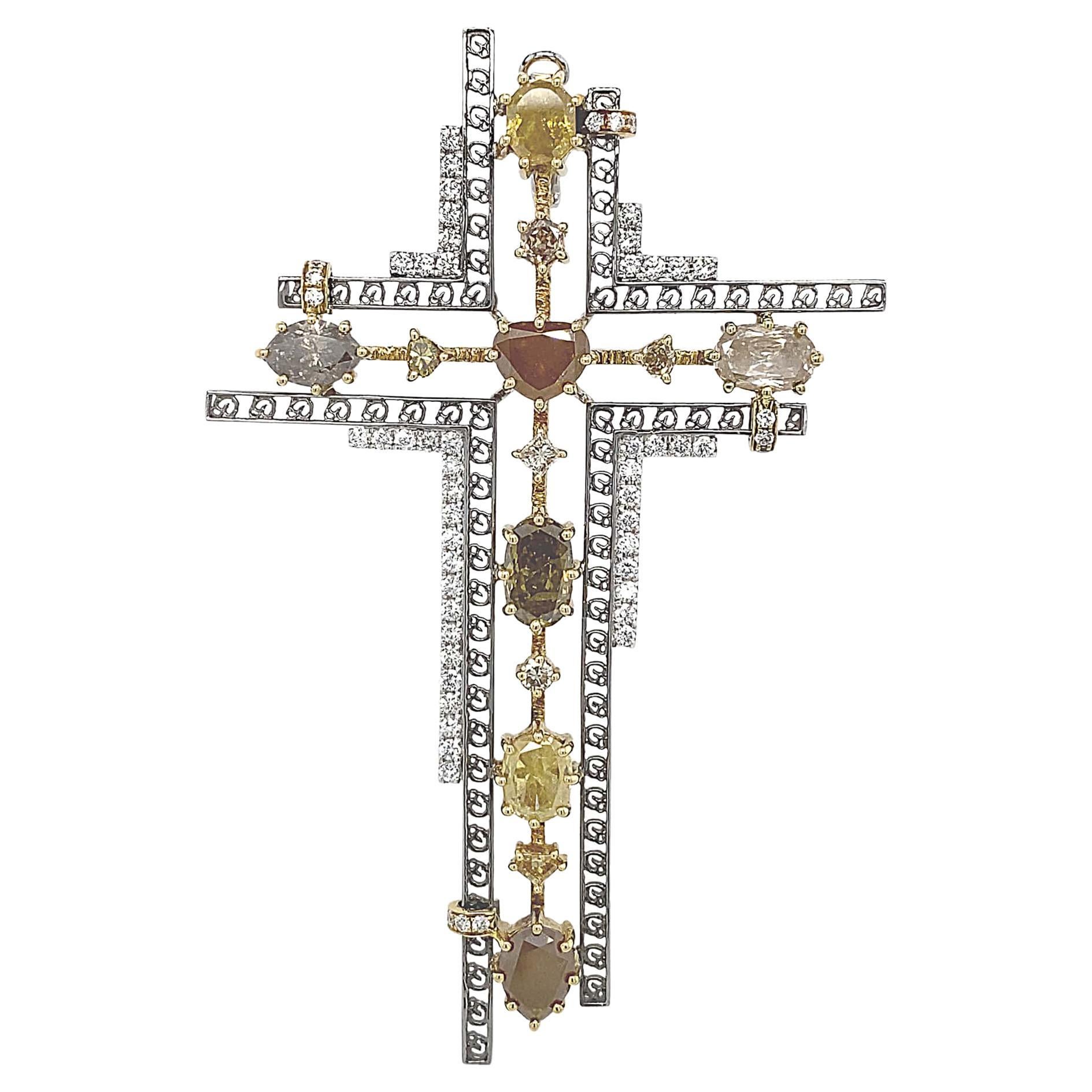 Fancy Colour & White Diamond Cross Brooch and Pendant by Dilys'