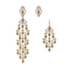 Fancy Colour & White Diamonds "Chandelier" Earring in 18K Yellow and White Gold