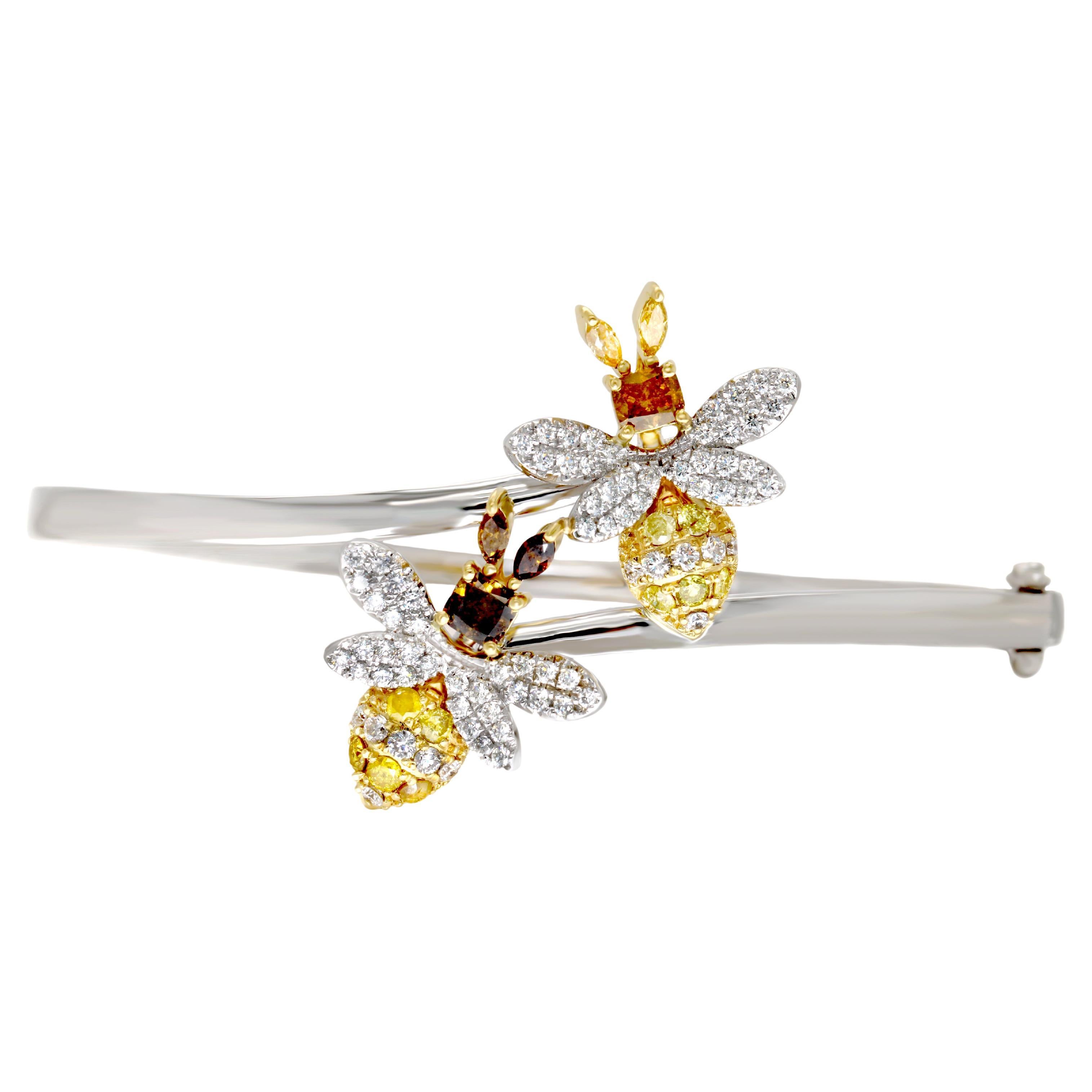 Braccialetto ape con diamanti colorati in oro 18 carati in vendita