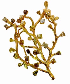 Fancy Coloured Diamond Branch Motif Brooch, 18 Carat Gold