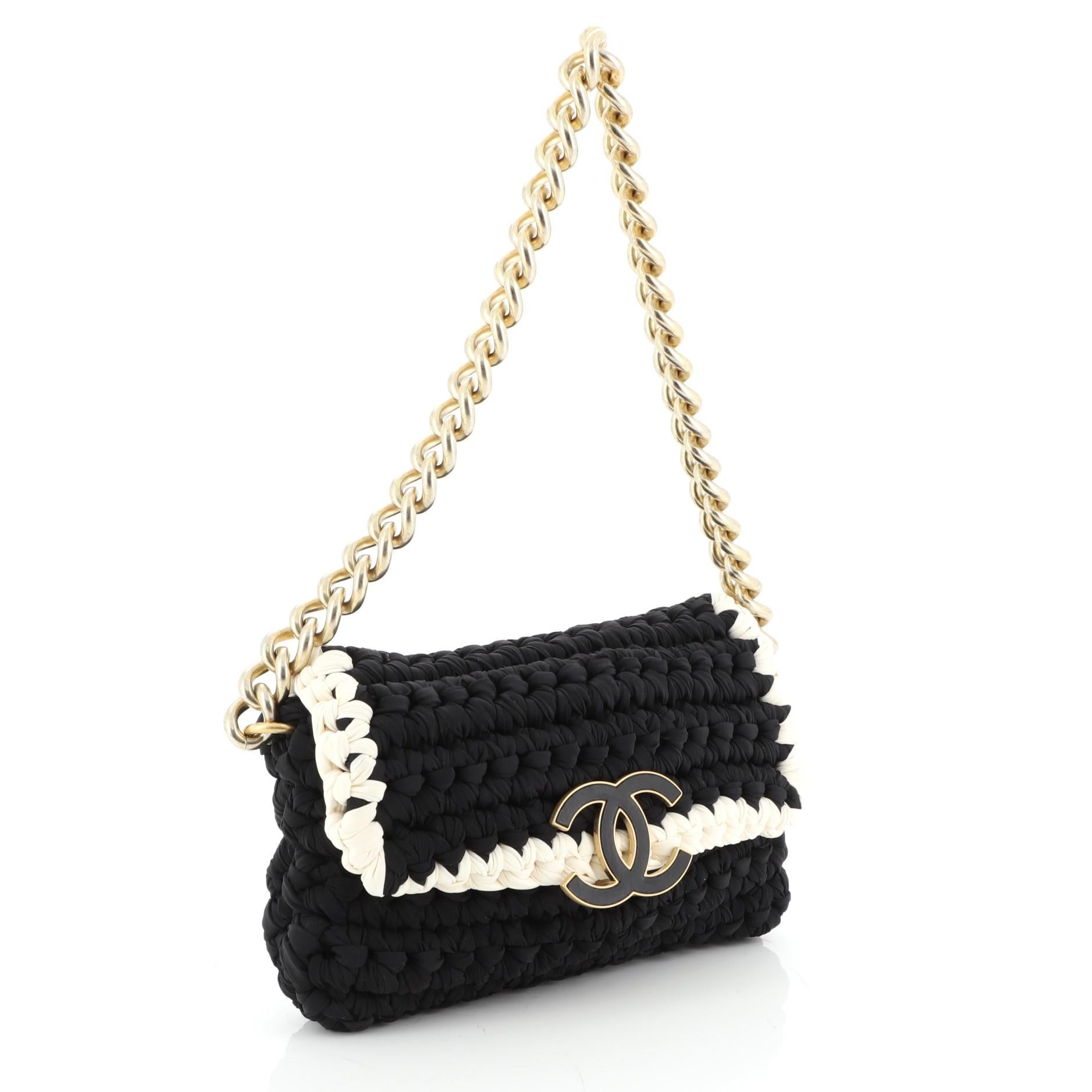 Black Fancy Crochet Flap Bag Fabric Small
