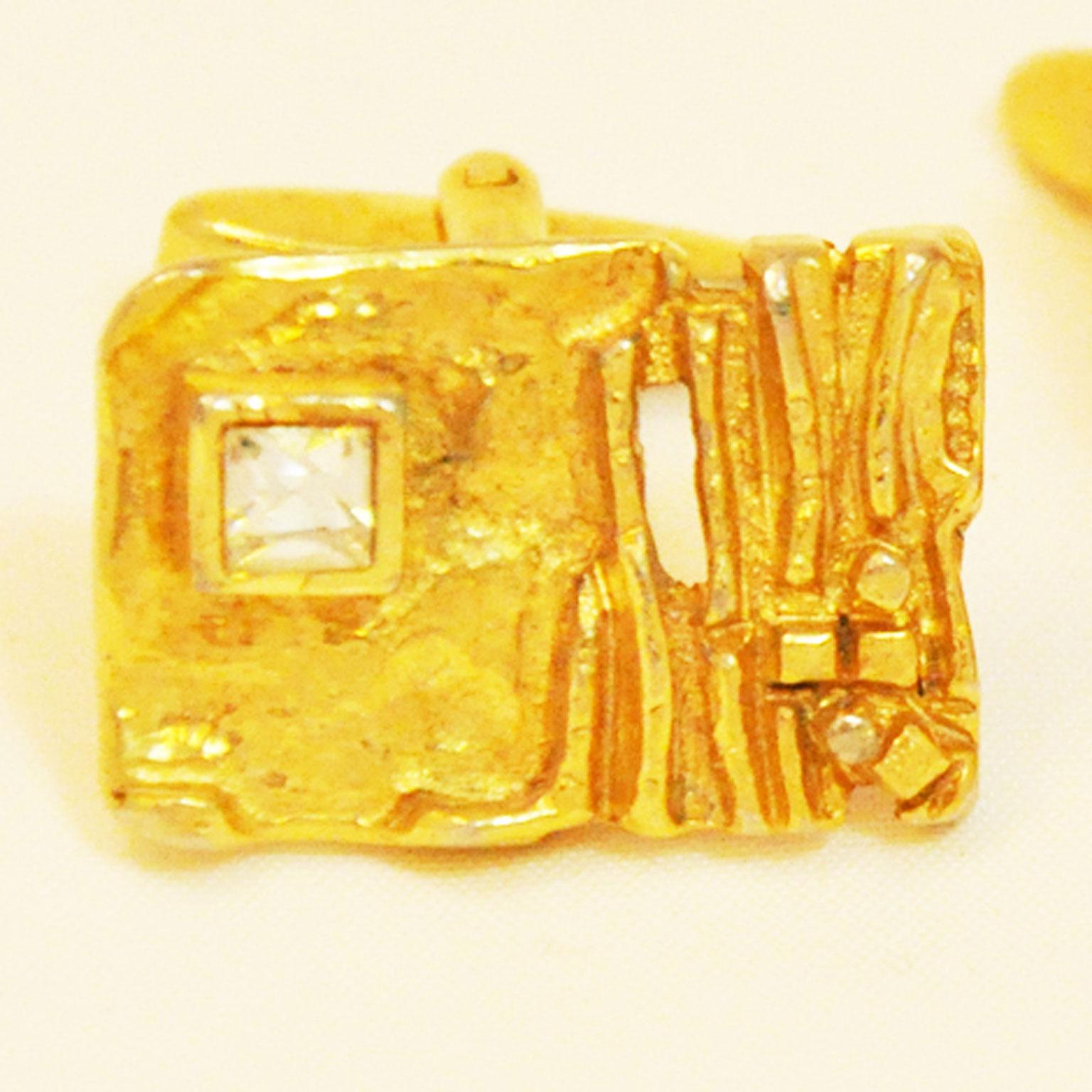 Men's Fancy Cufflinks from the Sixties, gold-coloured, rectangular in nugget look  For Sale
