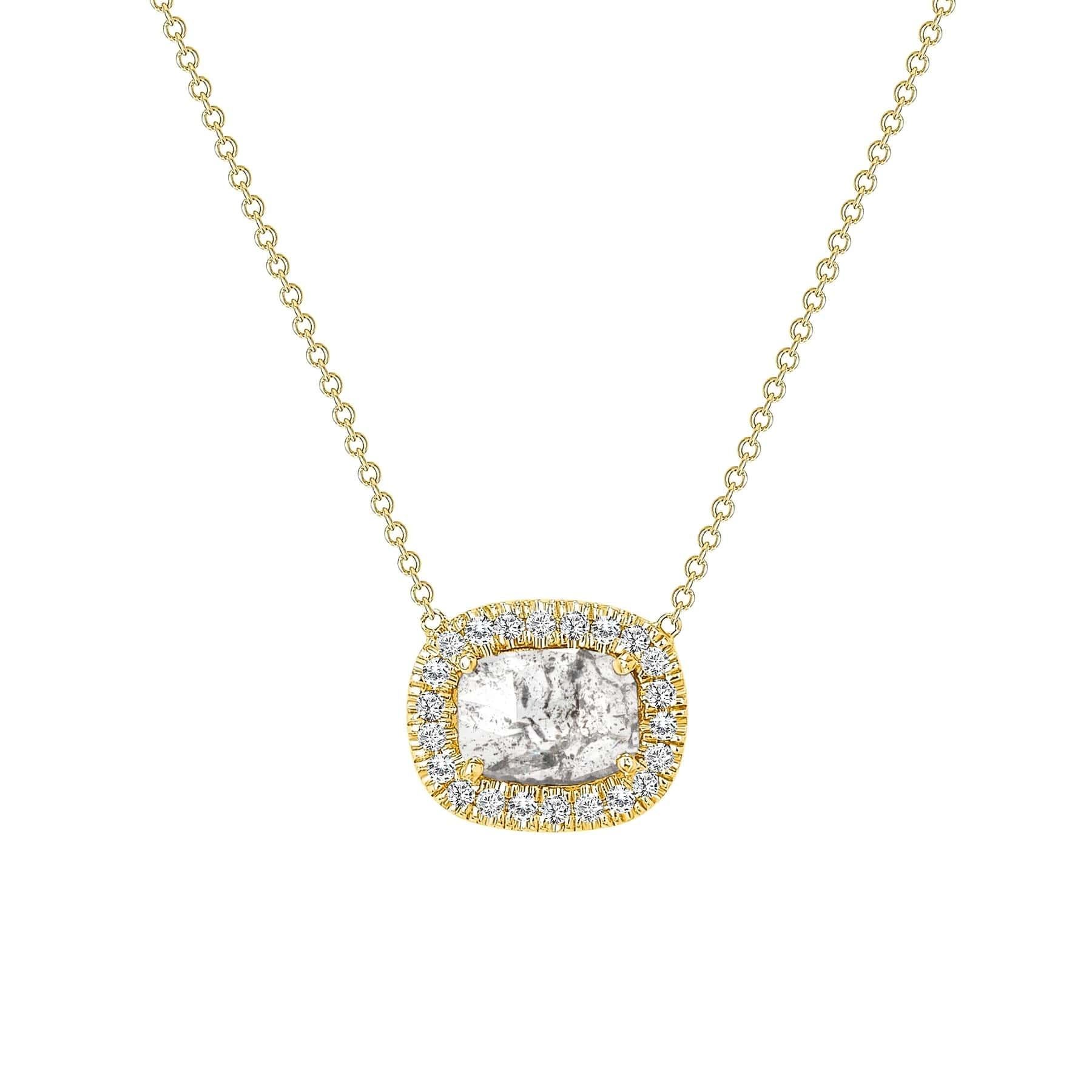 Moderno Collana con ciondolo a forma di aureola in oro 14K con diamanti taglio cuscino in vendita