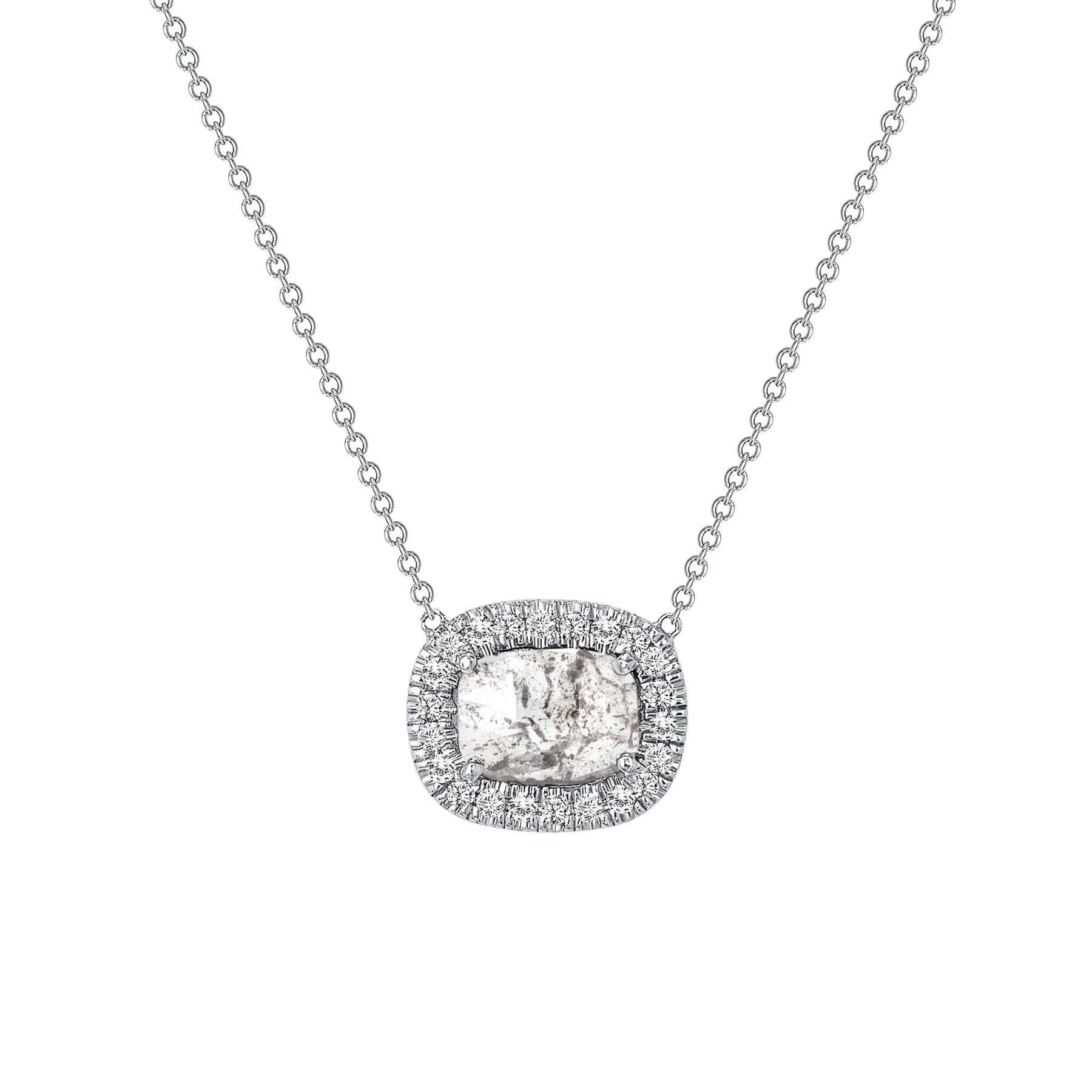 Collana con ciondolo a forma di aureola in oro 14K con diamanti taglio cuscino In condizioni Nuovo in vendita a Los Angeles, CA