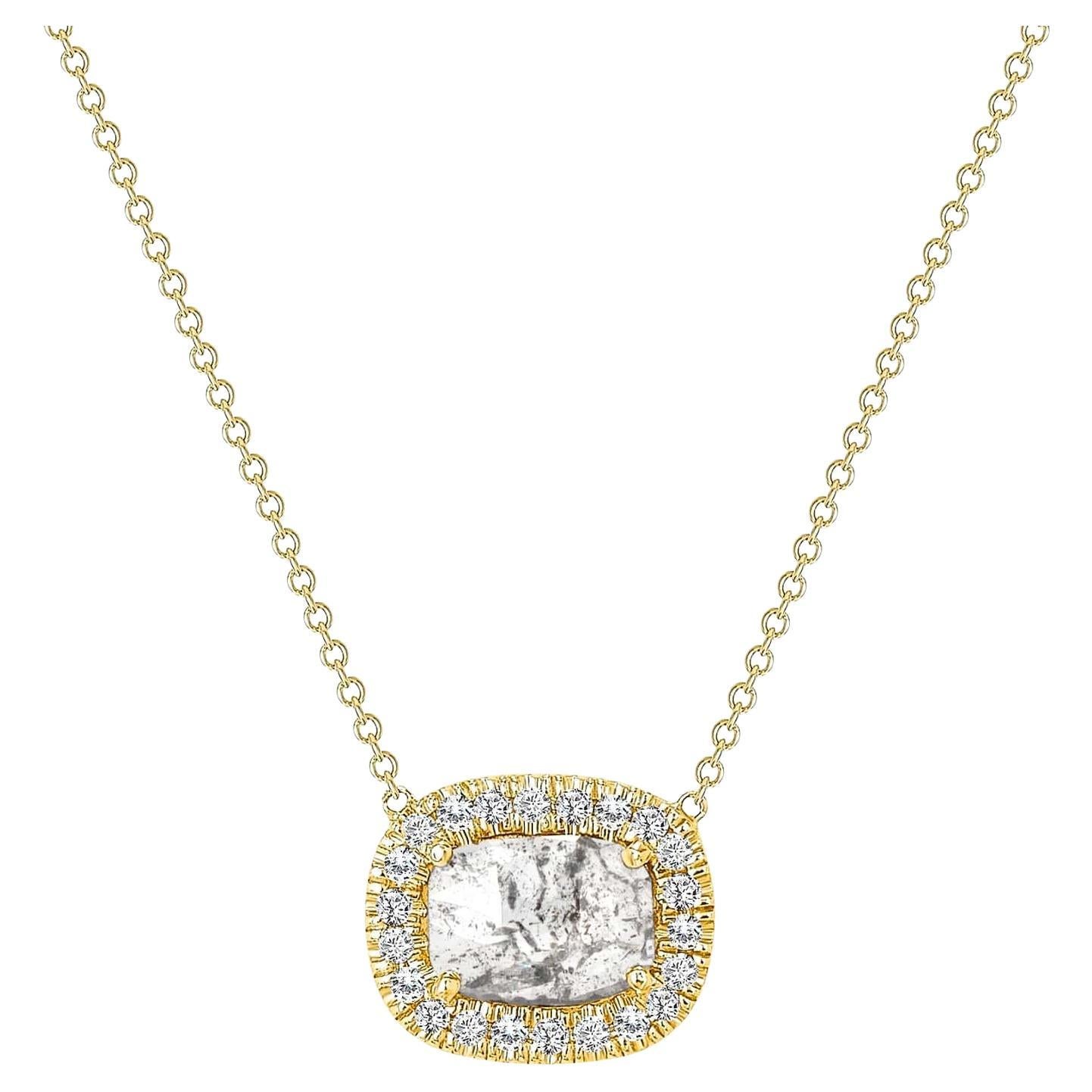 Cushion Cut Diamond 14K Gold Halo Pendant Necklace