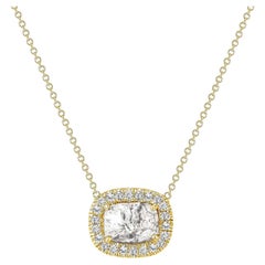 Cushion Cut Diamond 14K Gold Halo Pendant Necklace