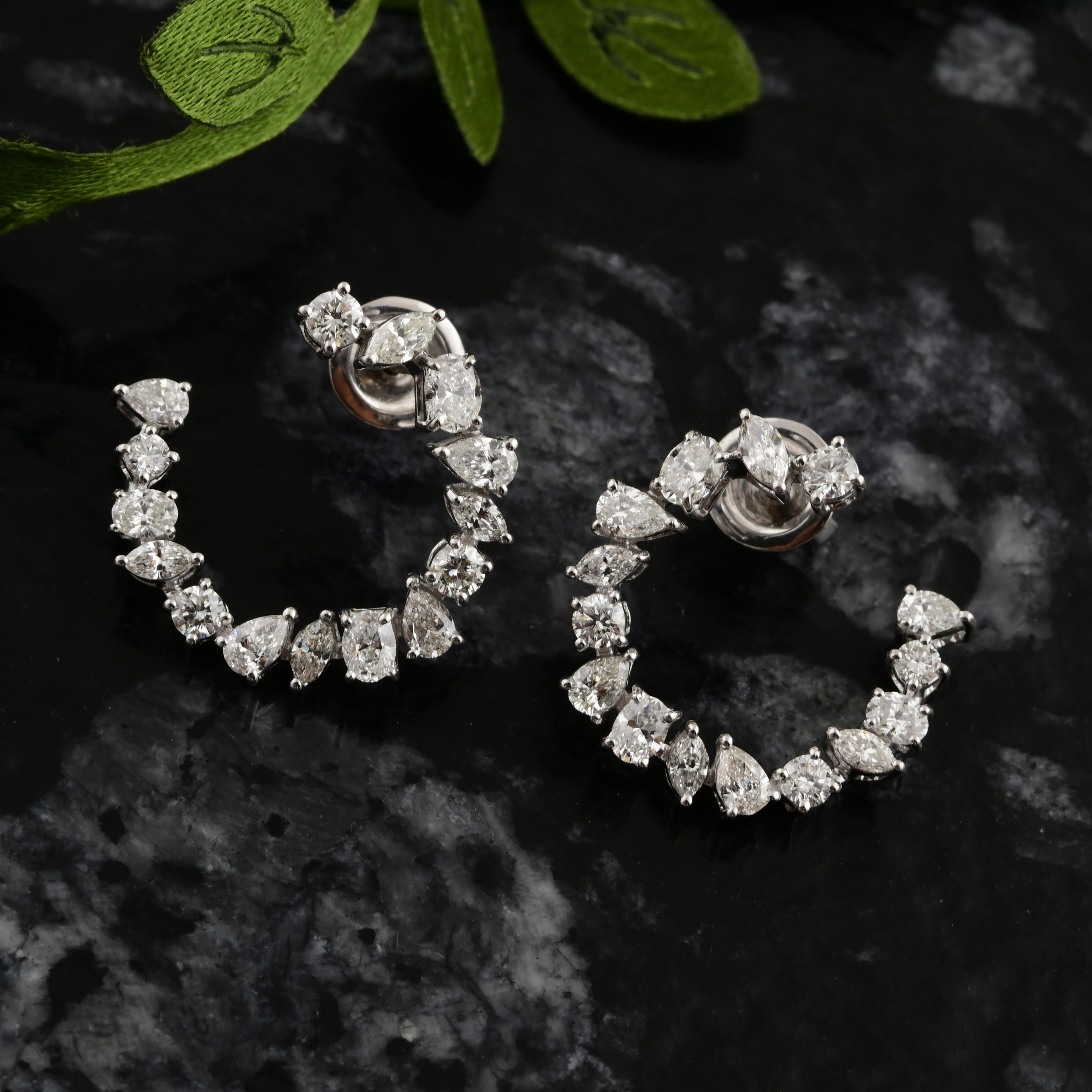 Taille mixte Boucles d'oreilles ouvertes en or blanc 14 carats, diamant naturel SI/HI de 2,43 carats, taille fantaisie en vente