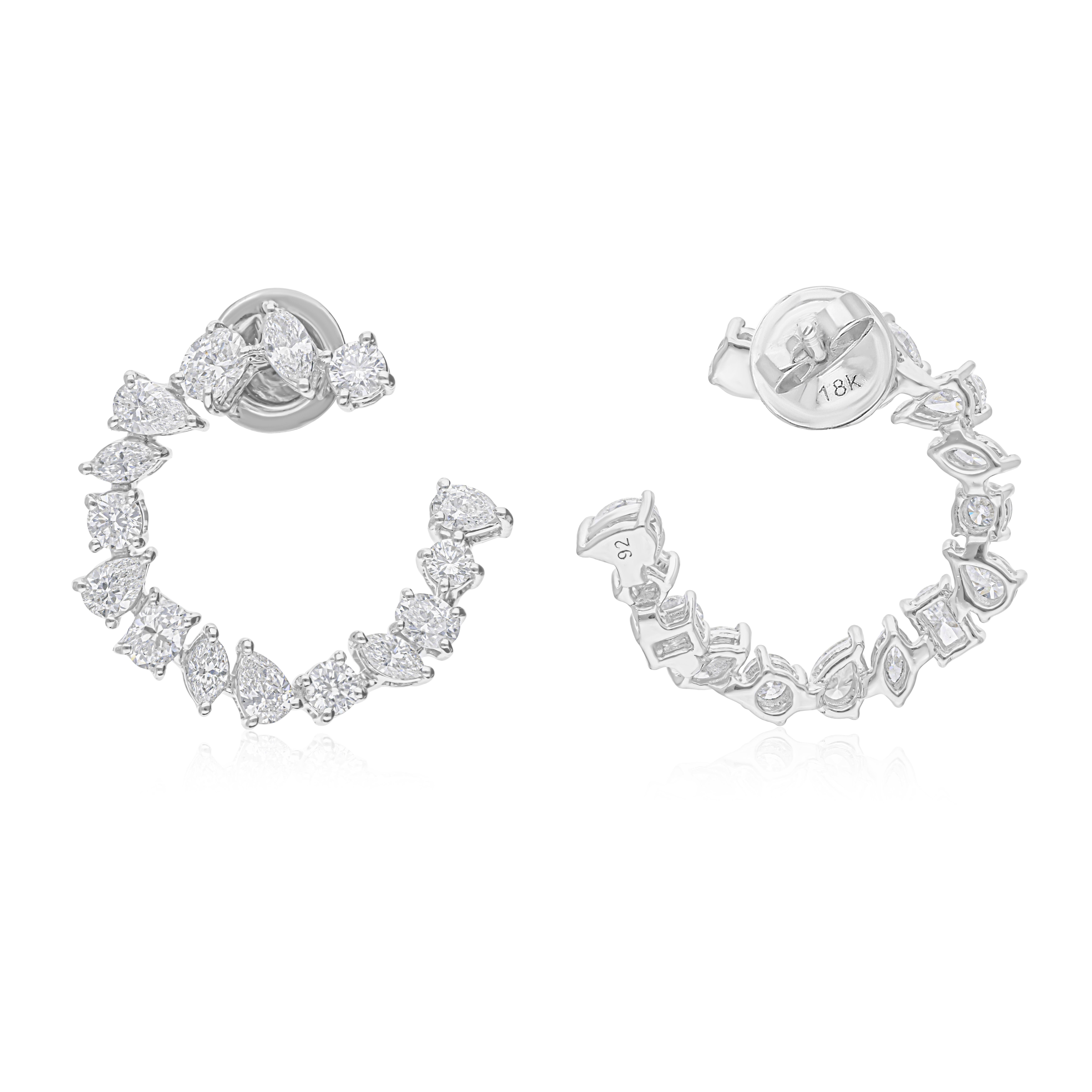 Boucles d'oreilles ouvertes en or blanc 14 carats, diamant naturel SI/HI de 2,43 carats, taille fantaisie Pour femmes en vente