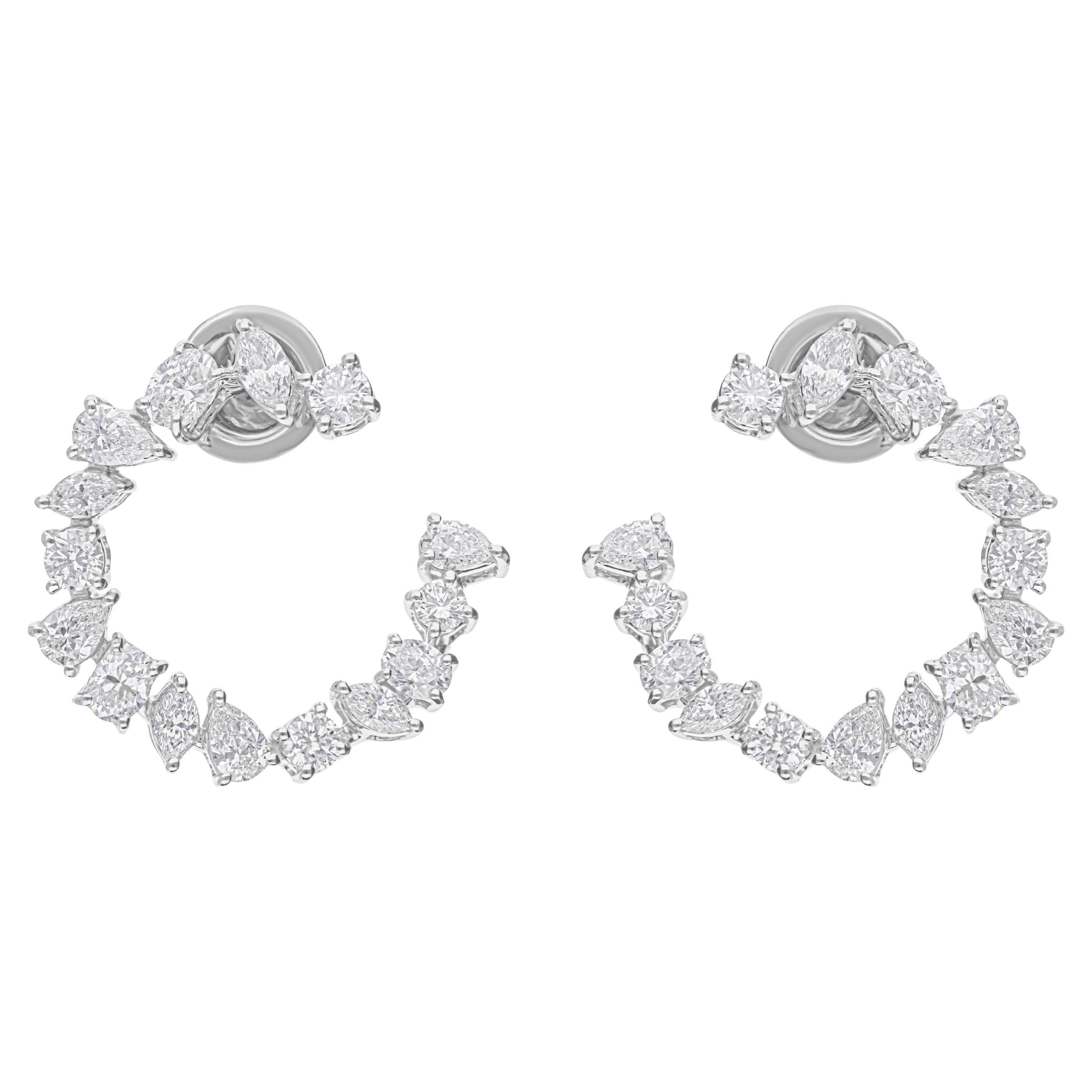 Orecchini a cerchio aperti con diamante naturale Fancy Cut 2,43Ct SI/HI Oro bianco 14 carati