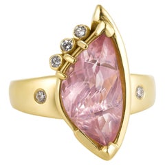 Fancy-Cut 3.96 carat Morganite & Diamond Ring in 18K Yellow Gold
