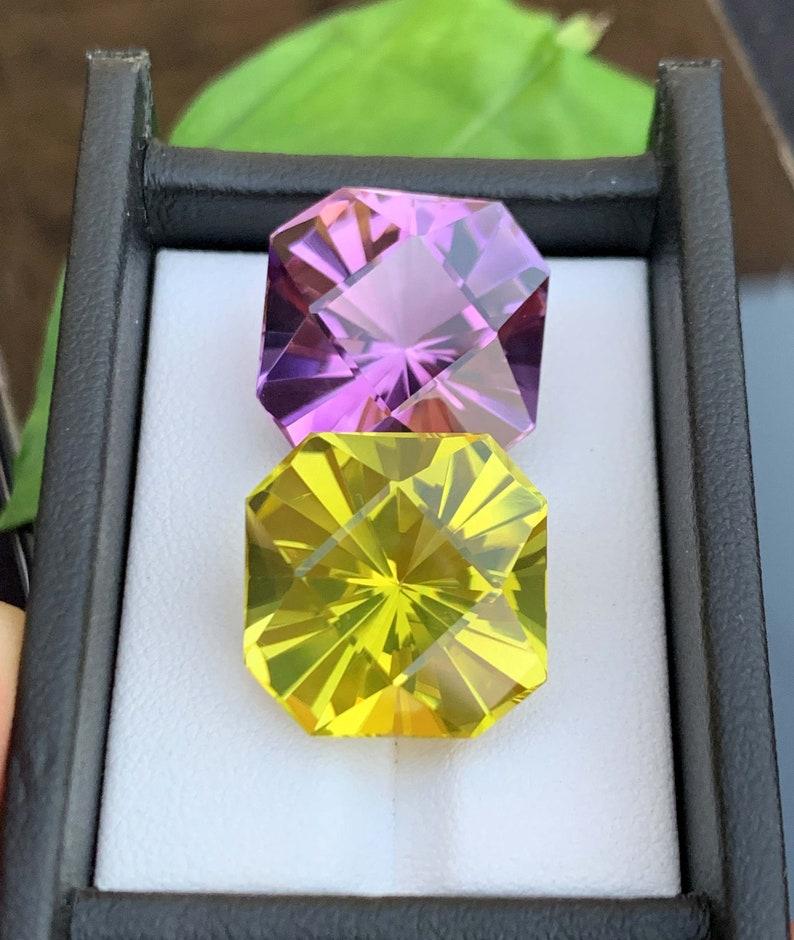 Fancy Cut Amethyst Citrine Gemstone Reverse Pair: February Birthstone In Excellent Condition For Sale In Peshawar, PK