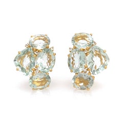 Fancy-cut and Oval Green Amethyst Cluster Vermeil Earrings