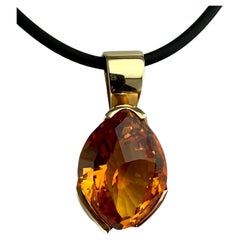 Fancy Cut Citrine Yellow Gold Pendant Necklace 