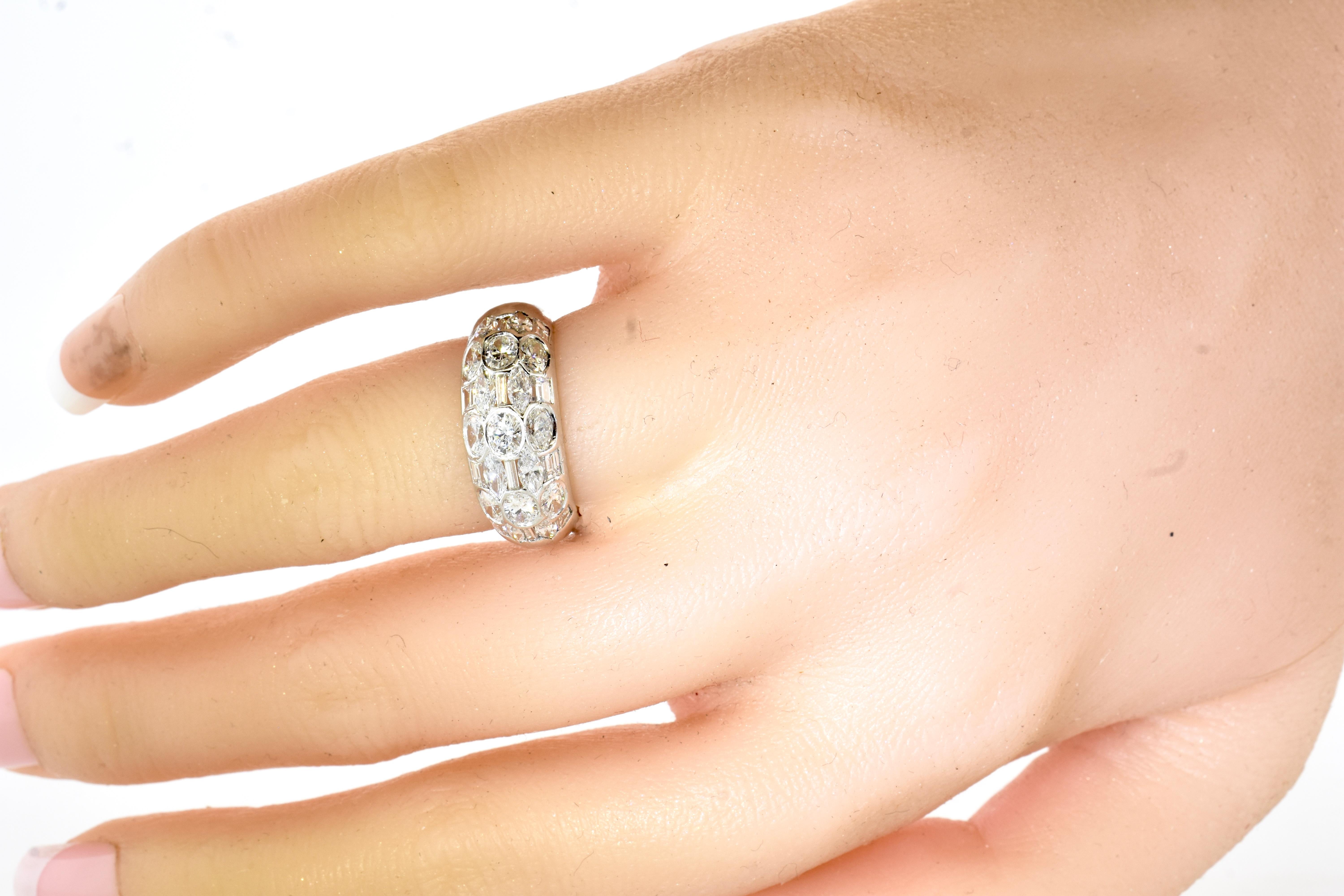 Women's or Men's Fancy Cut Diamond and 18K White Gold Ring