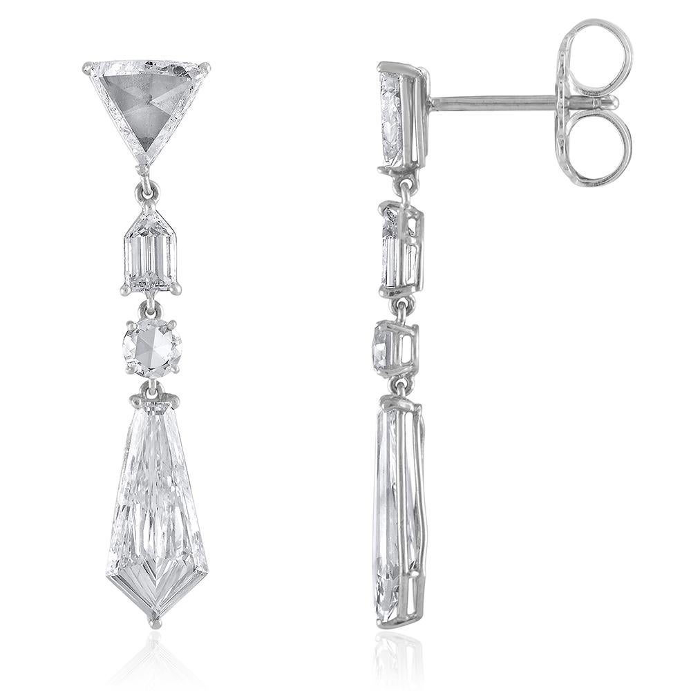 Fancy Cut Diamond Chandelier Earrings In Excellent Condition In New York, NY