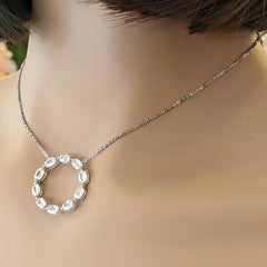 Fancy cut Diamond Circle Pendant Necklace 2.05 cttw in 18k White Gold