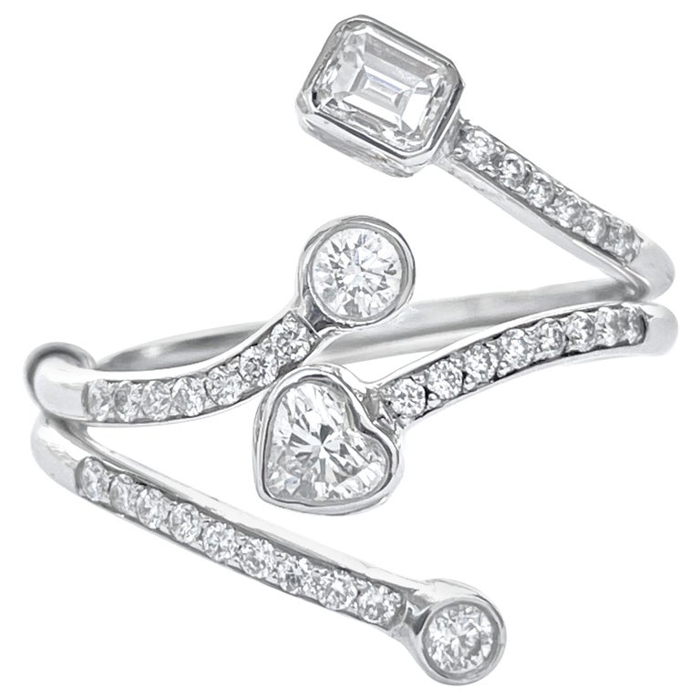 Rosior Fancy Cut Diamond "Double Finger" Ring set in White Gold