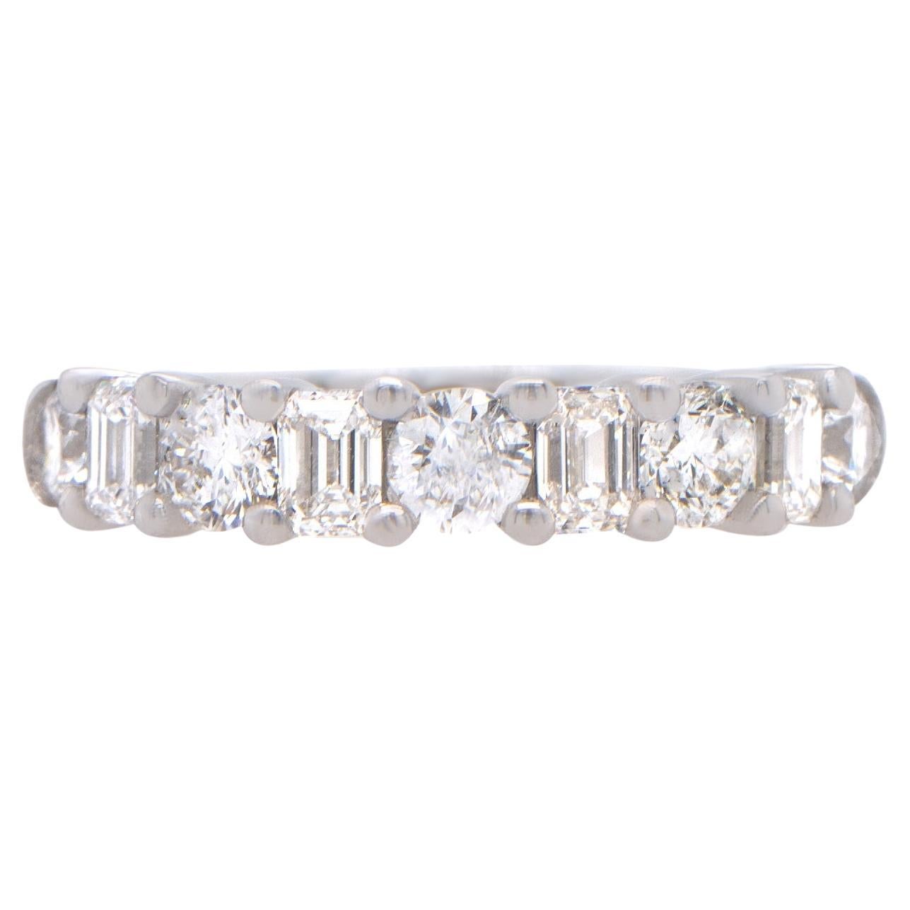 Fancy Cut Diamond Half Eternity Band Ring 1.70 Carats 18K White Gold