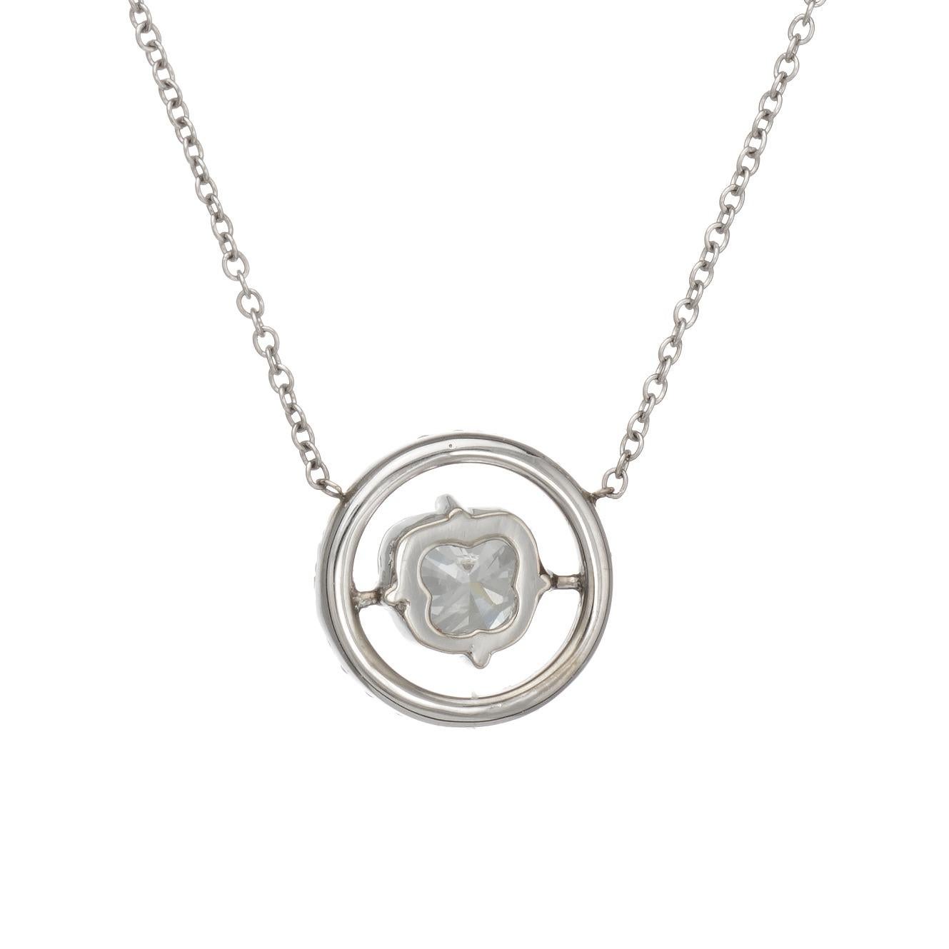 Modern Fancy Cut Diamond Halo Necklace Estate 14k White Gold 16