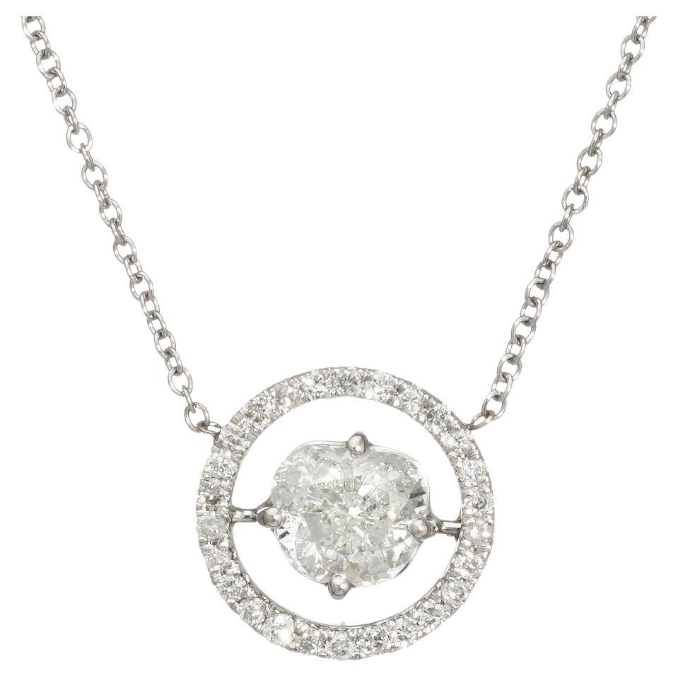Fancy Cut Diamond Halo Necklace Estate 14k White Gold 16" Chain Fine Jewelry