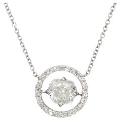 Retro Fancy Cut Diamond Halo Necklace Estate 14k White Gold 16" Chain Fine Jewelry 