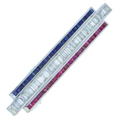 Fancy Cut Diamond, Sapphire and Ruby Vintage Brooch