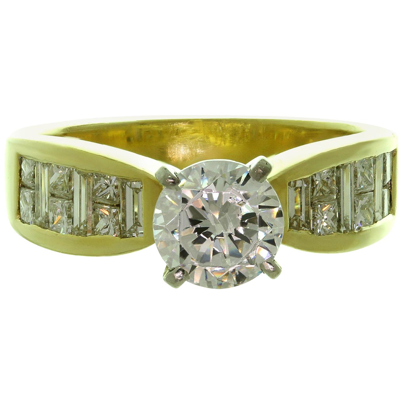 Fancy-Cut Diamond Zircon Yellow Gold Engagement Ring For Sale
