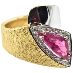 Fancy Cut Pink Tourmaline and Diamond Ring