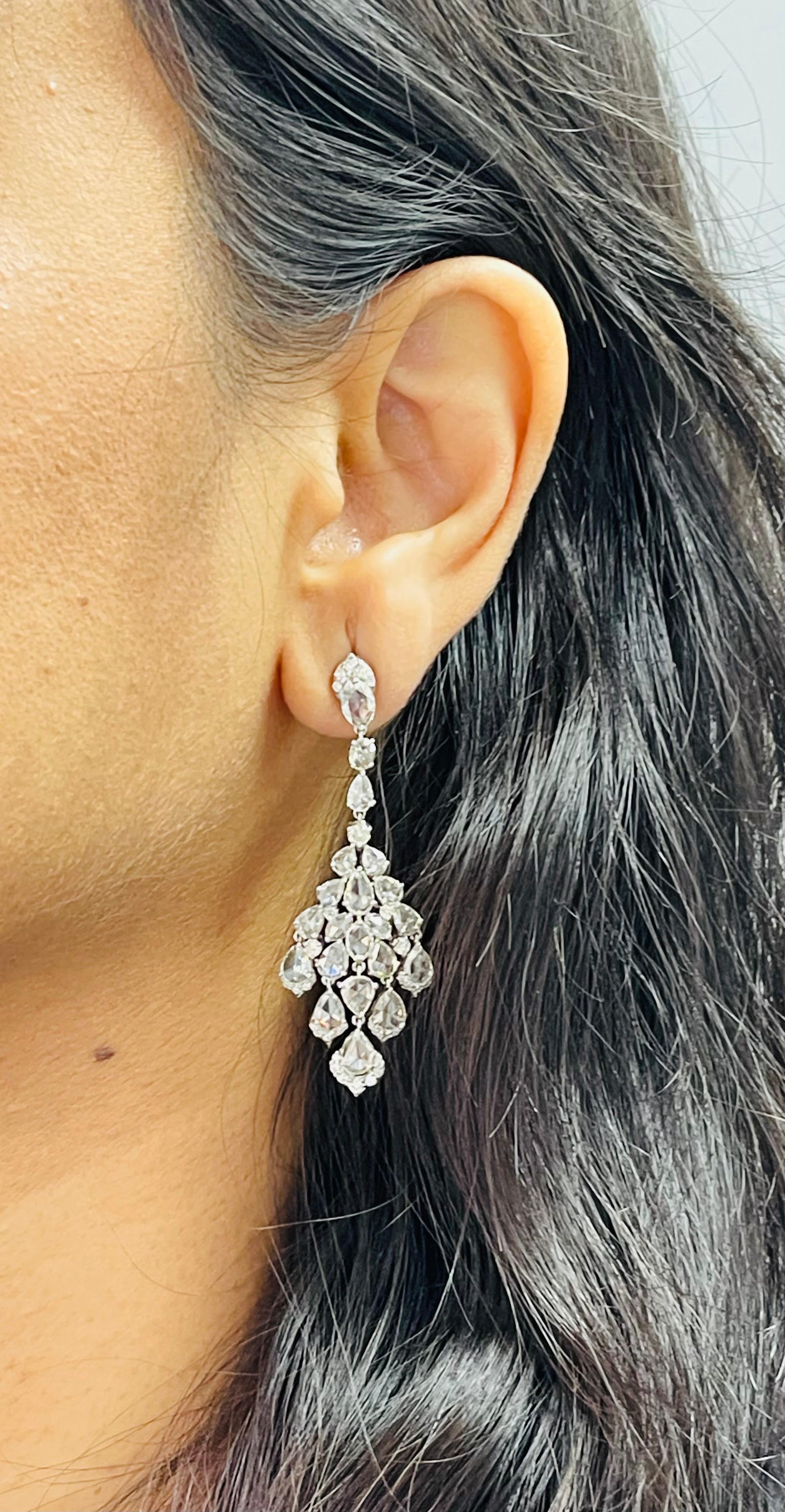 Fancy Cut Rose Cut Diamond and Round Brilliant Diamond Chandelier Earrings 6