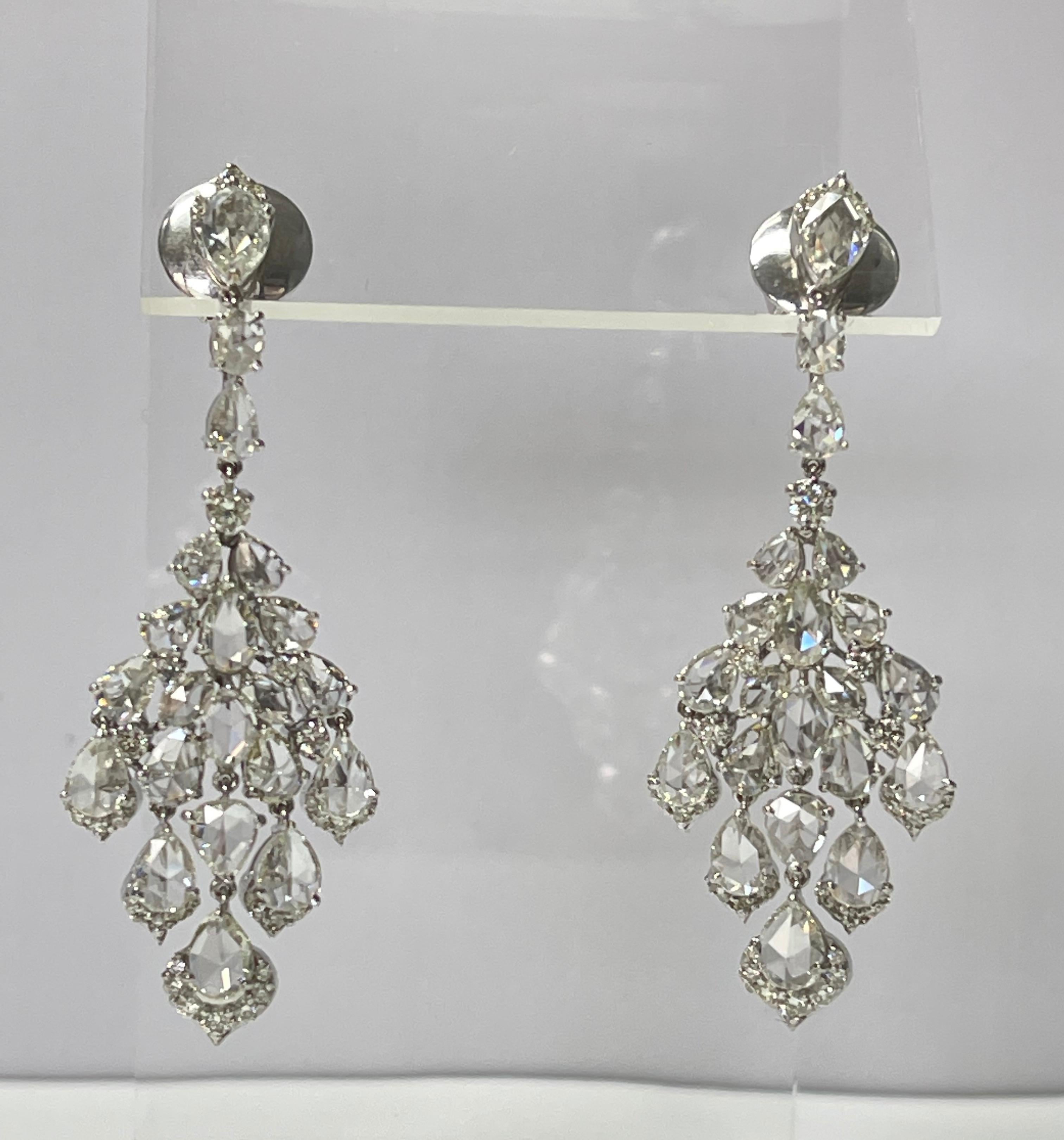 Contemporary Fancy Cut Rose Cut Diamond and Round Brilliant Diamond Chandelier Earrings