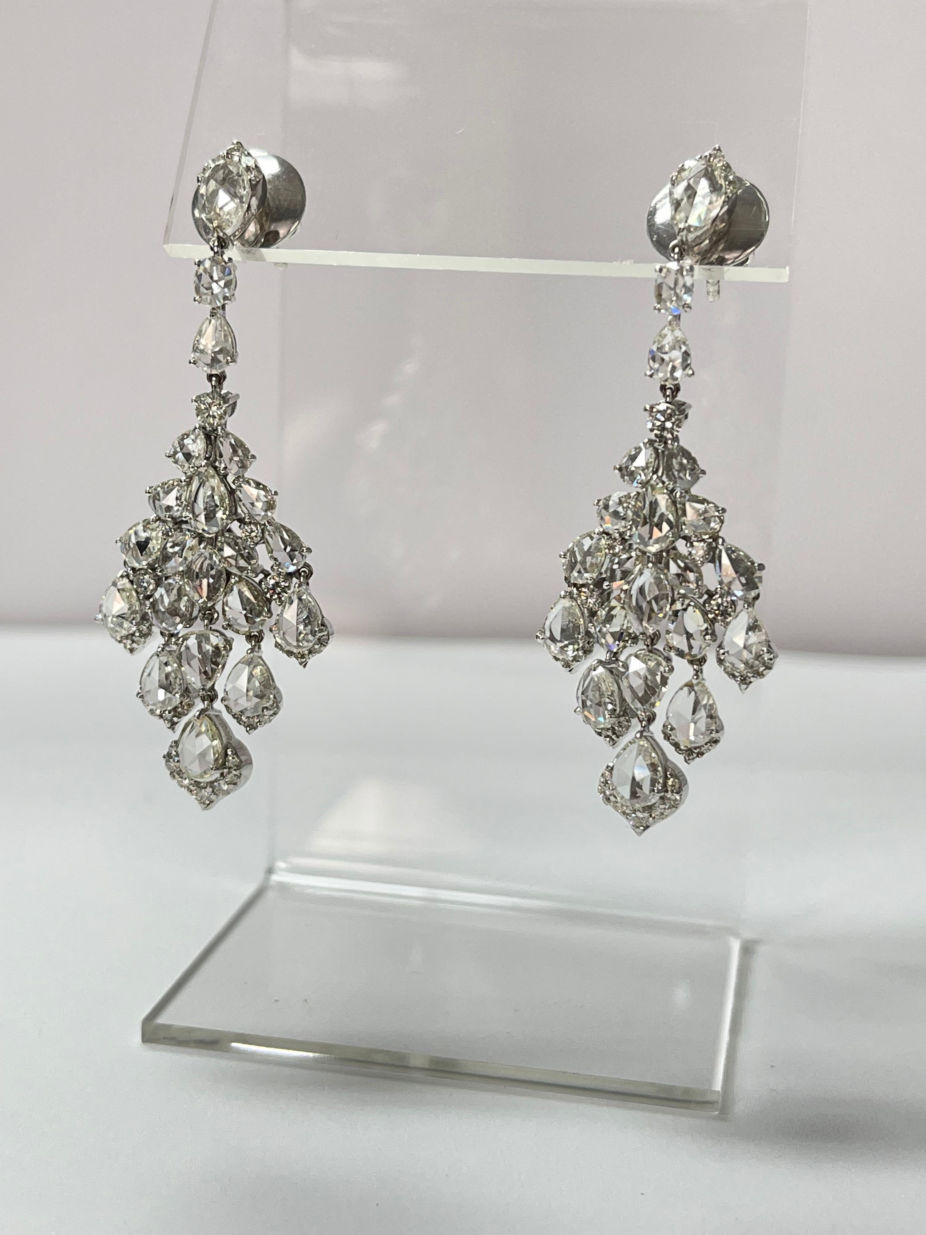 Fancy Cut Rose Cut Diamond and Round Brilliant Diamond Chandelier Earrings 1