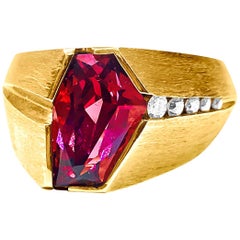 Fancy Cut Rubelite and Diamond Cocktail Ring in 14 Karat Yellow Gold