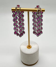 Fancy Cut Shape Red Ruby White Diamonds Halo Statement 18K White Gold Earrings