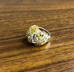 Fancy Cut Shape Yellow Sapphire White Diamond 18 Karat White Gold Statement Ring