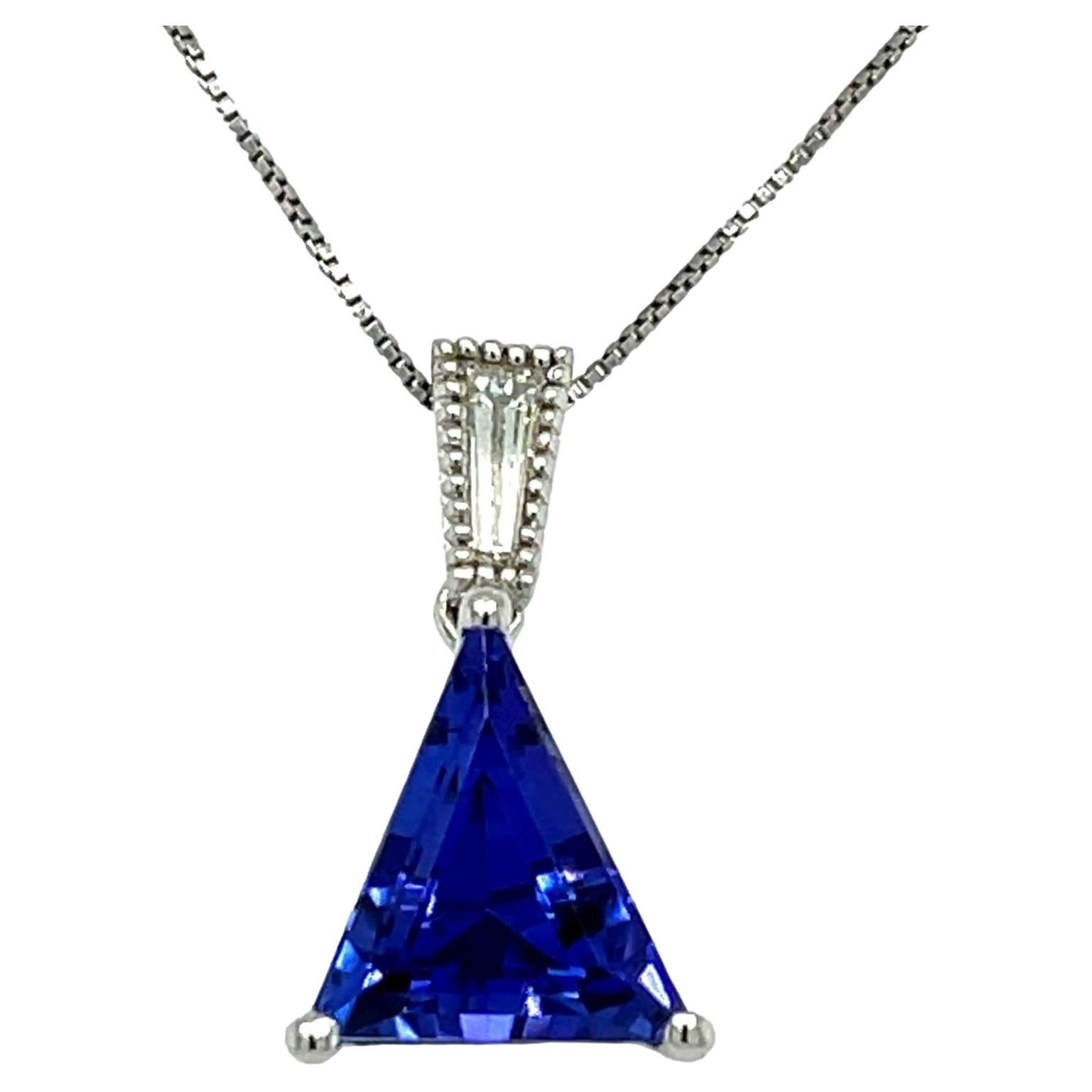 Fancy cut Tanzanite and Diamond Pendant in 18K White Gold  For Sale