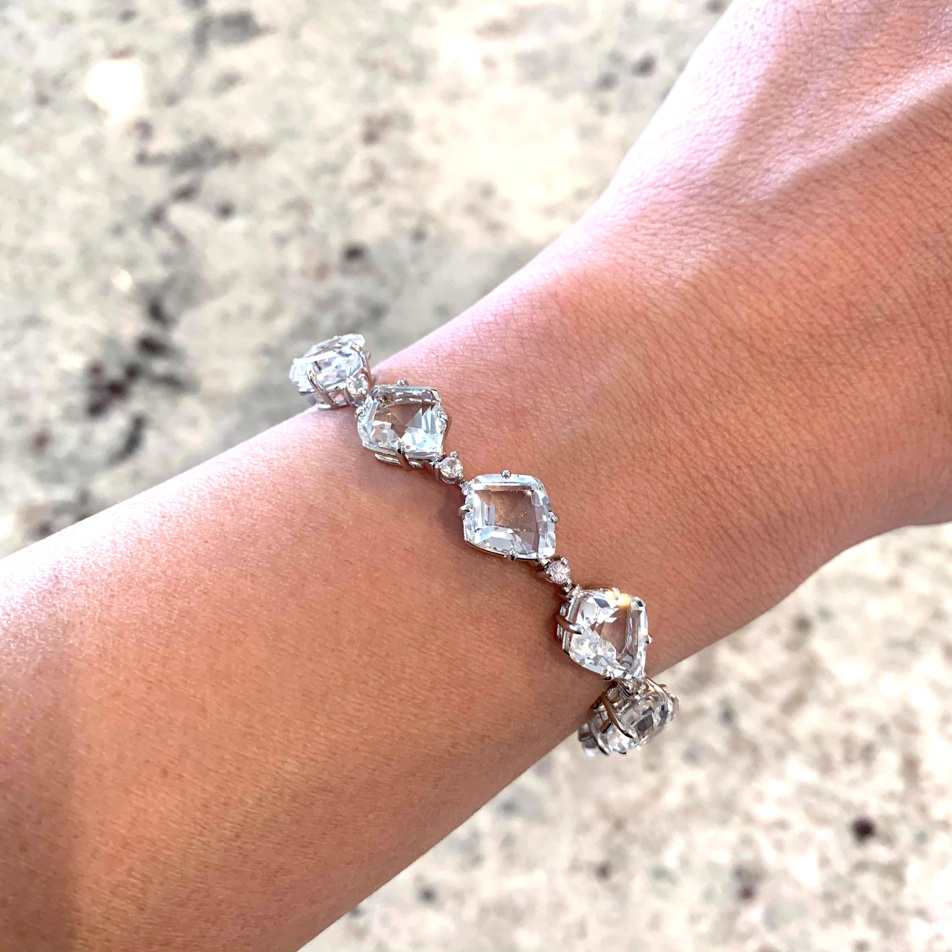 Fancy-cut White Topaz and White Sapphire Tennis Bracelet In New Condition For Sale In Los Angeles, CA