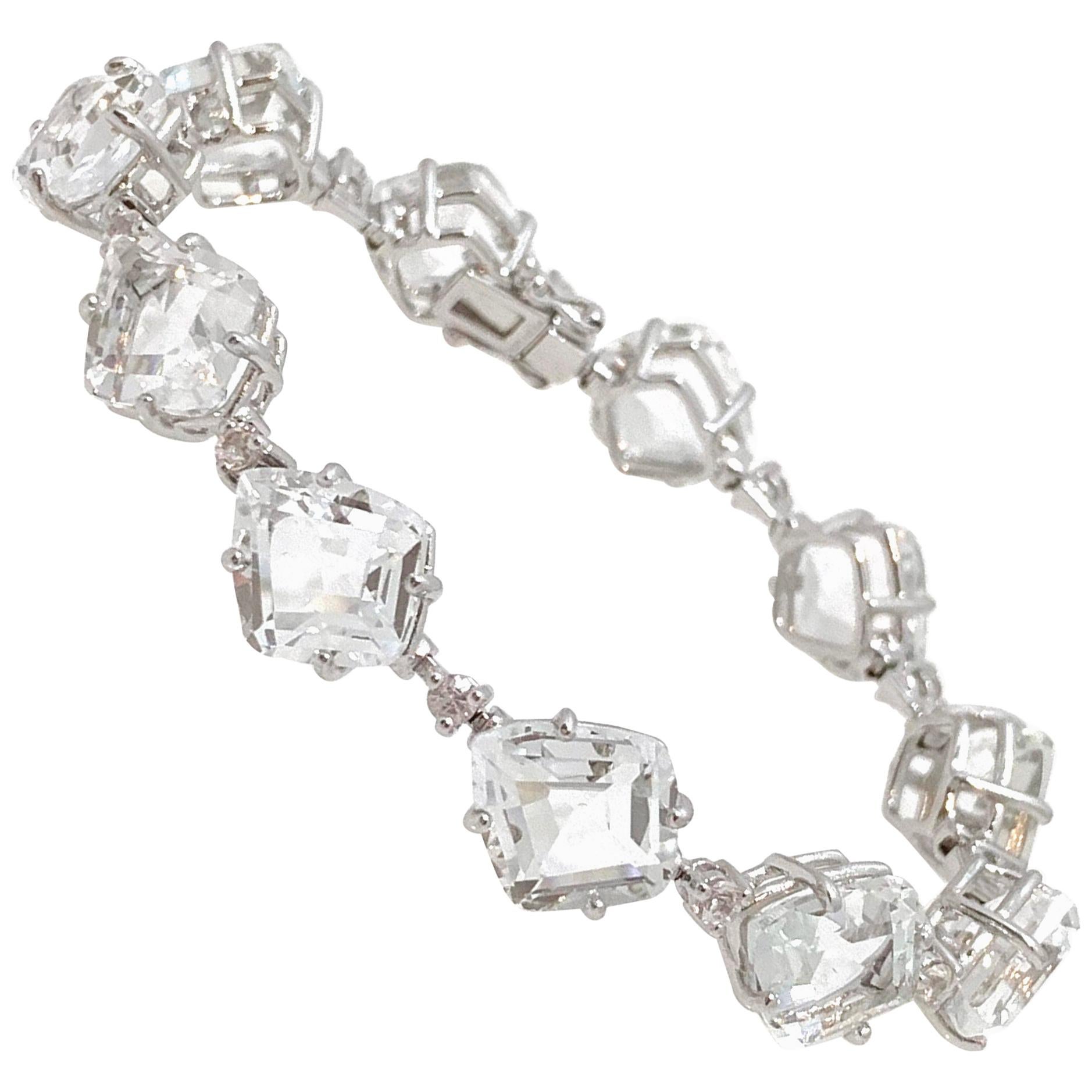 Bracciale Tennis con Topazio Bianco e Zaffiro Bianco tagliato a fantasia