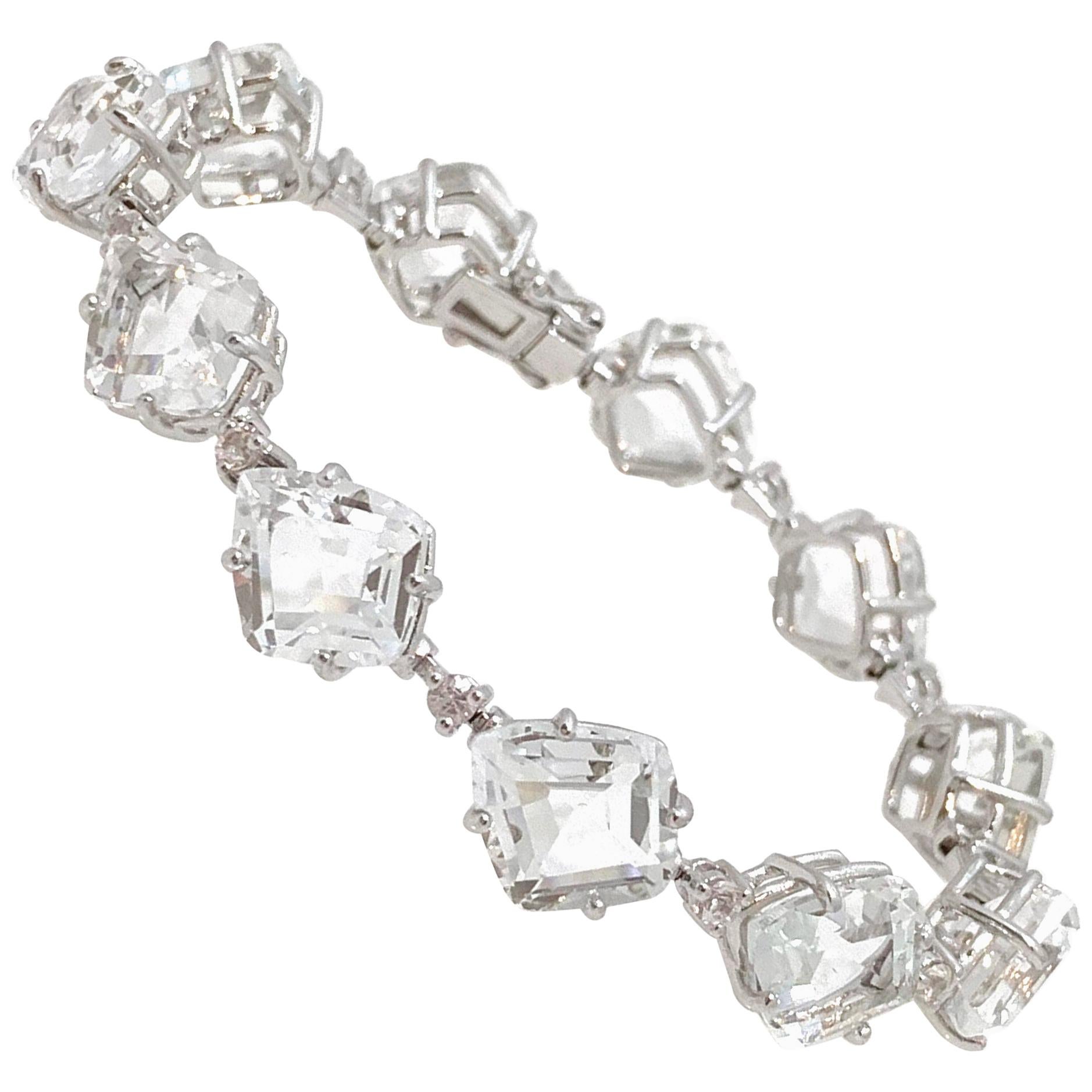 Fancy-cut White Topaz and White Sapphire Tennis Bracelet