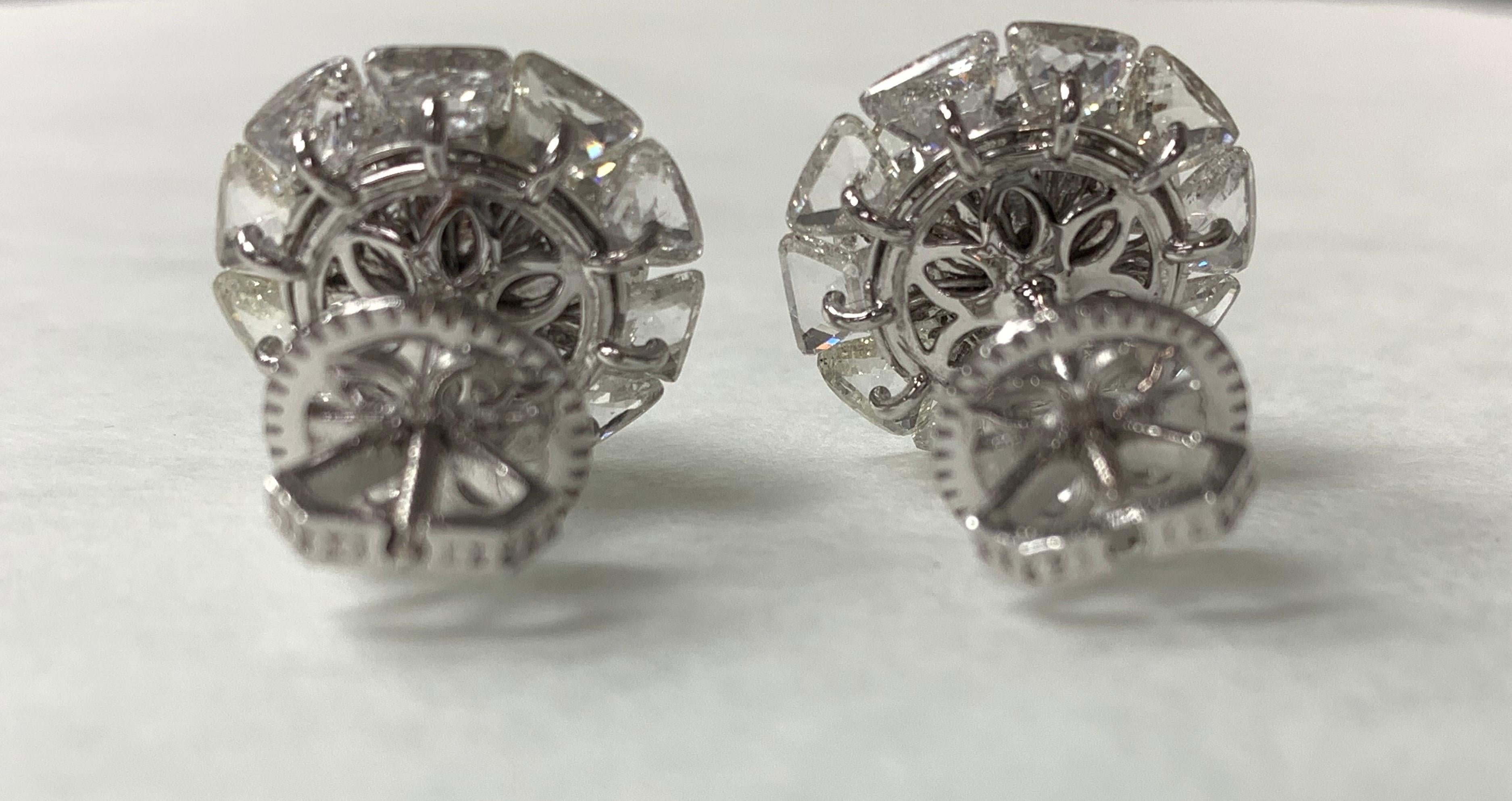 Contemporary Fancy Cut White Trillion Shape Diamond Stud Earrings in 18 Karat White Gold