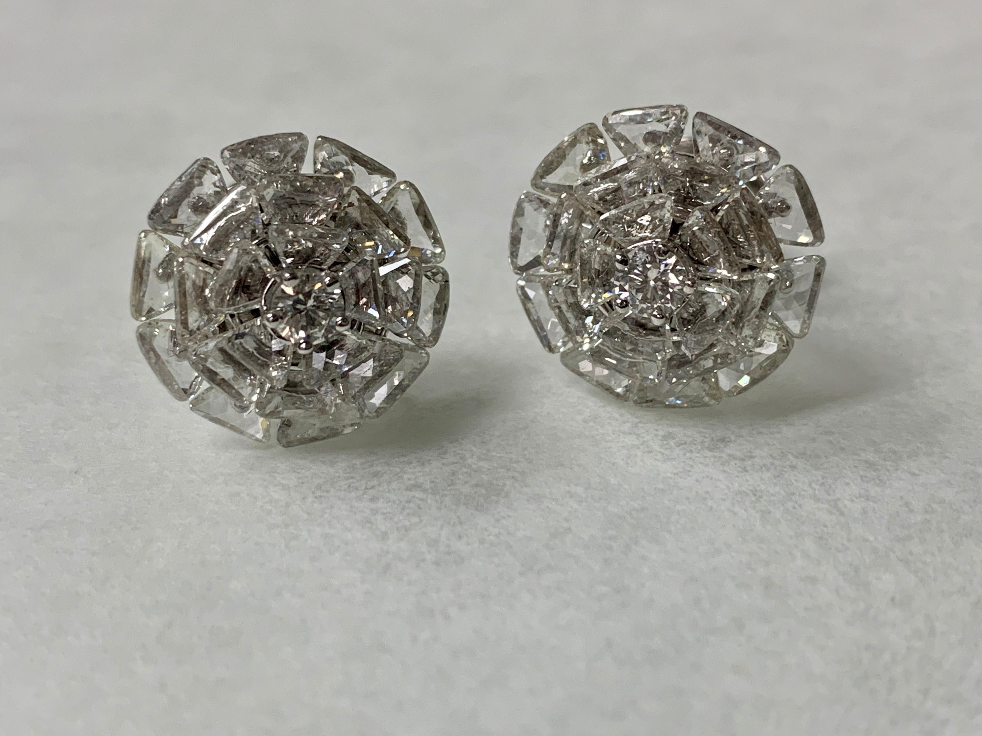 Fancy Cut White Trillion Shape Diamond Stud Earrings in 18 Karat White Gold In New Condition In New York, NY