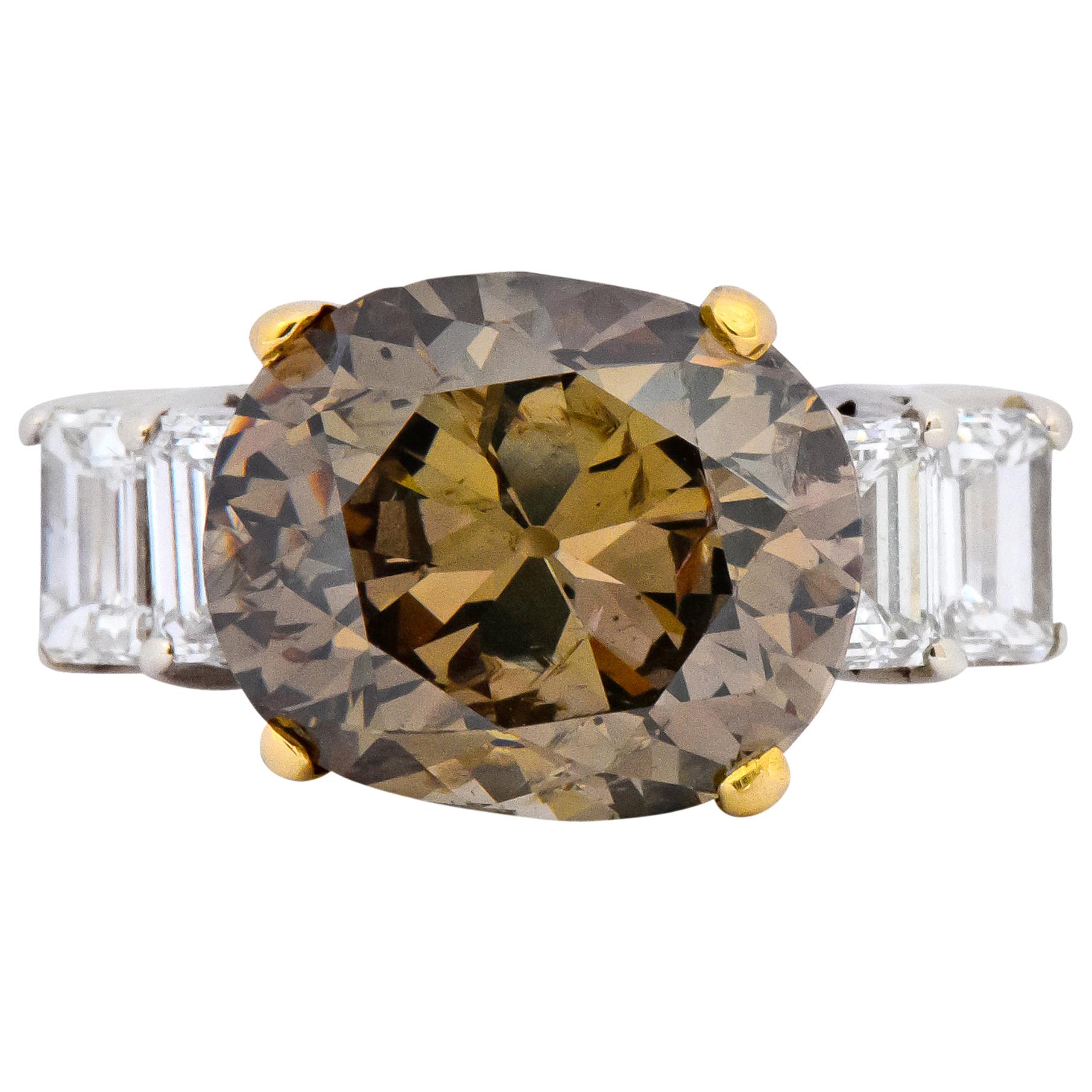 Fancy Dark Brown 6.91 Carat Diamond 18 Karat Two-Tone Gold Engagement Ring GIA